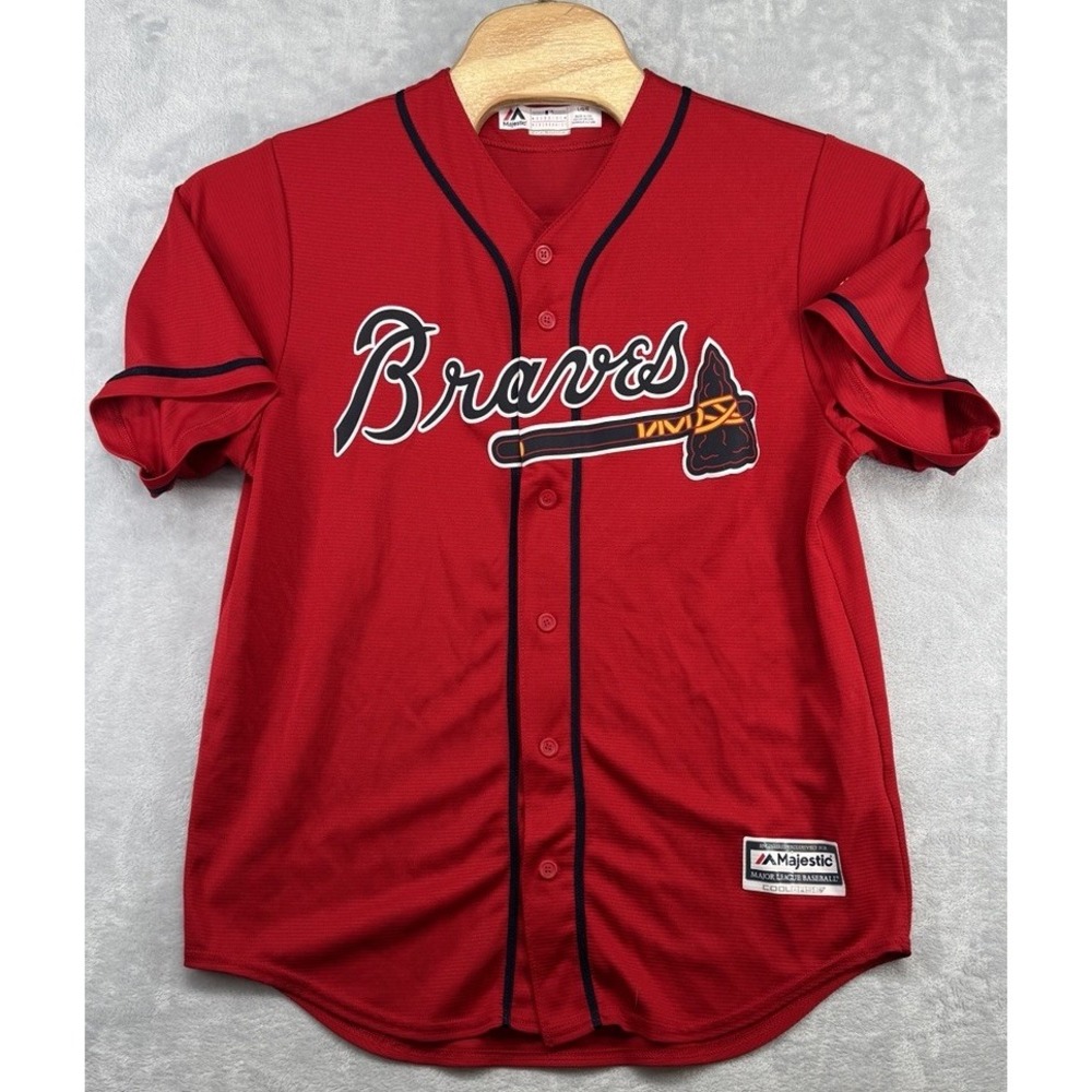 Majestic MLB Atlanta Braves Red Baseball Jersey Ozzie Albies Made USA Size L